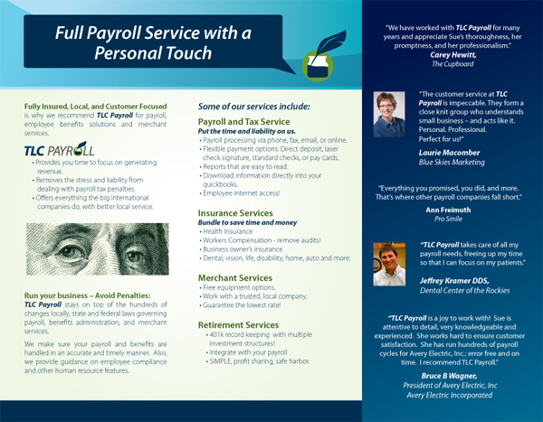 Trifold Brochure for TLC Payroll (Side 2)