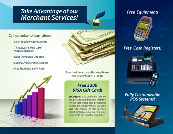 Trifold Brochure for TLC Payroll Merchant Services (Side 2)
